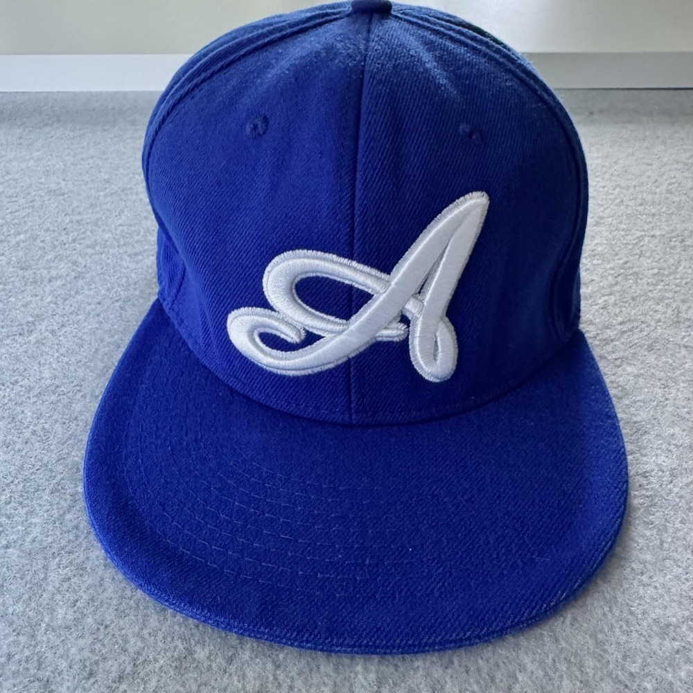Luxury Headwear Hat Cap Fitted Mens XL Blue A Logo Baseball Embroidered Twill